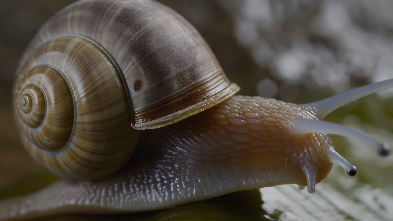 Close-up of a Snail on a Leaf