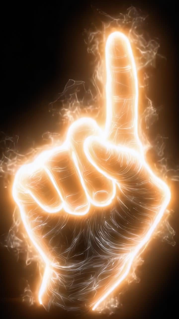 Un Gesto Radiante de Orientación: Dedo iluminado apuntando hacia arriba con un resplandor etéreo que representa liderazgo, dirección e inspiración en un fondo oscuro