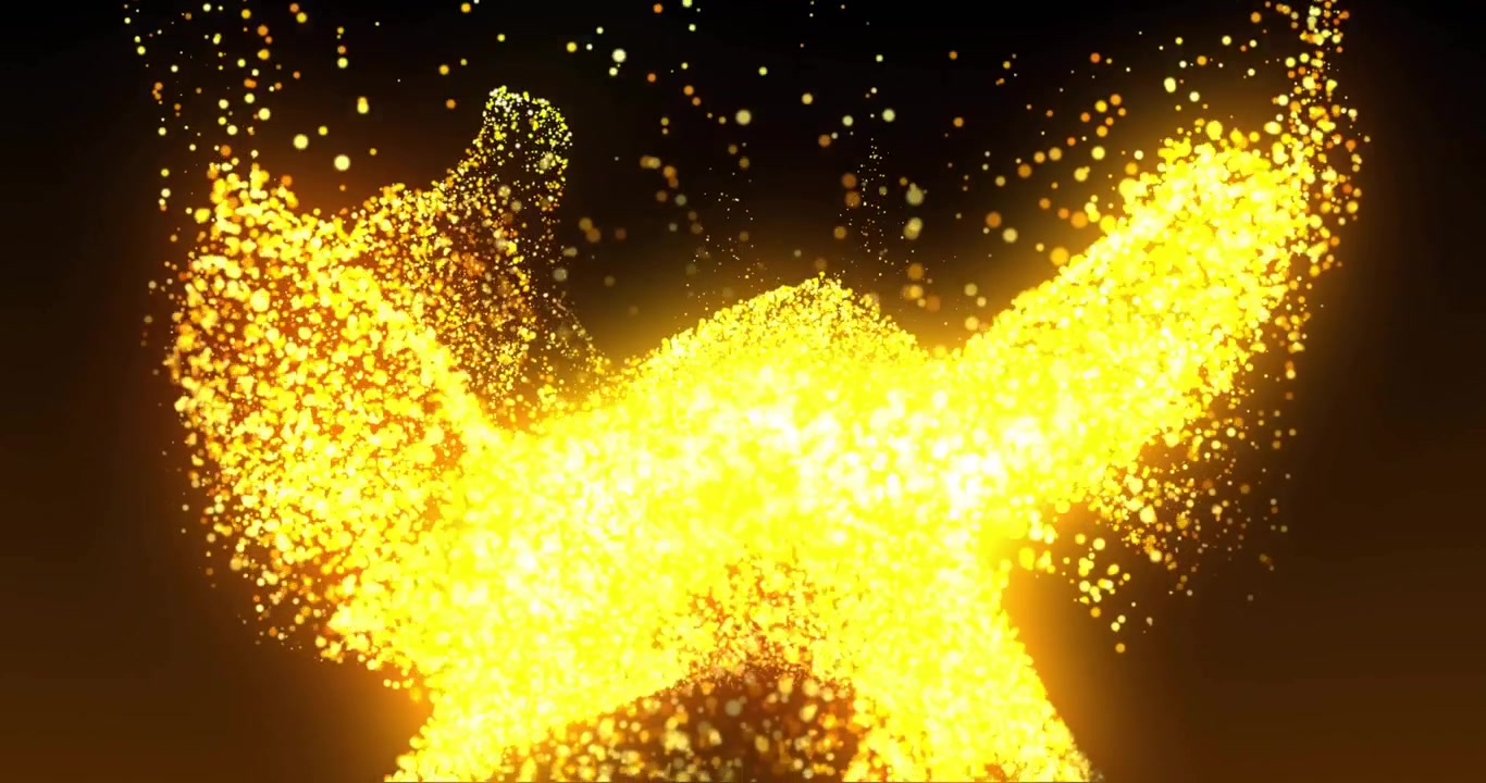 Abstrakte goldene Partikel steigen auf und breiten sich auf dunklem Hintergrund aus.