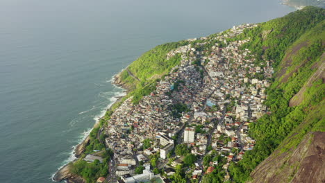 Aerial-view-of-favelas--at-Ipanema-beach,-Brazil