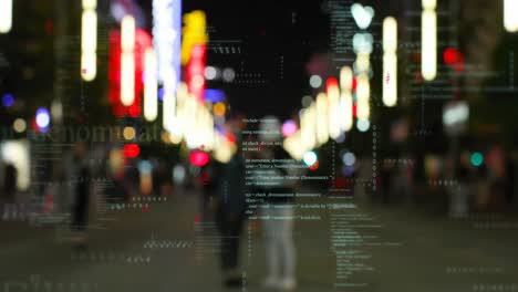 animación del procesamiento de datos sobre luces de la ciudad fuera de enfoque