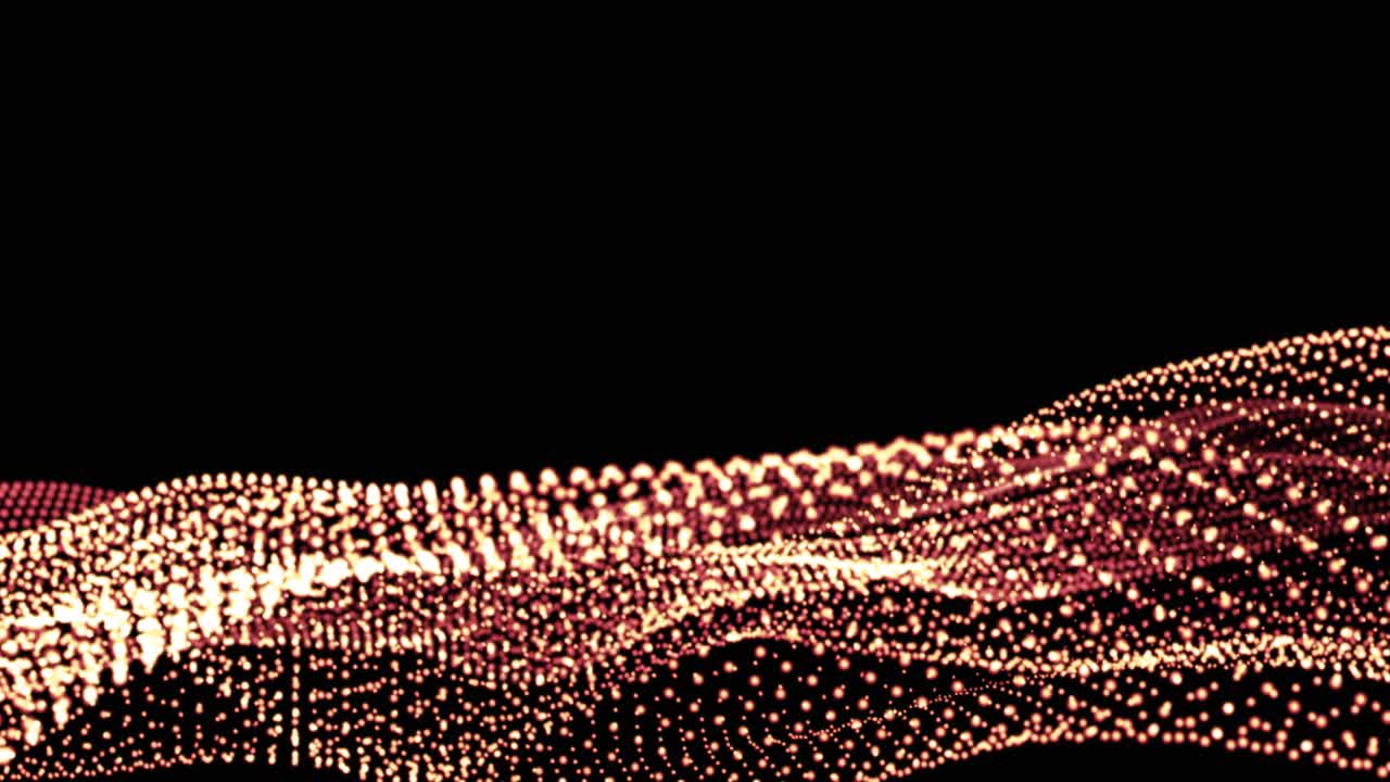 Waves of white and red particles dots seamless loop. 3d animation