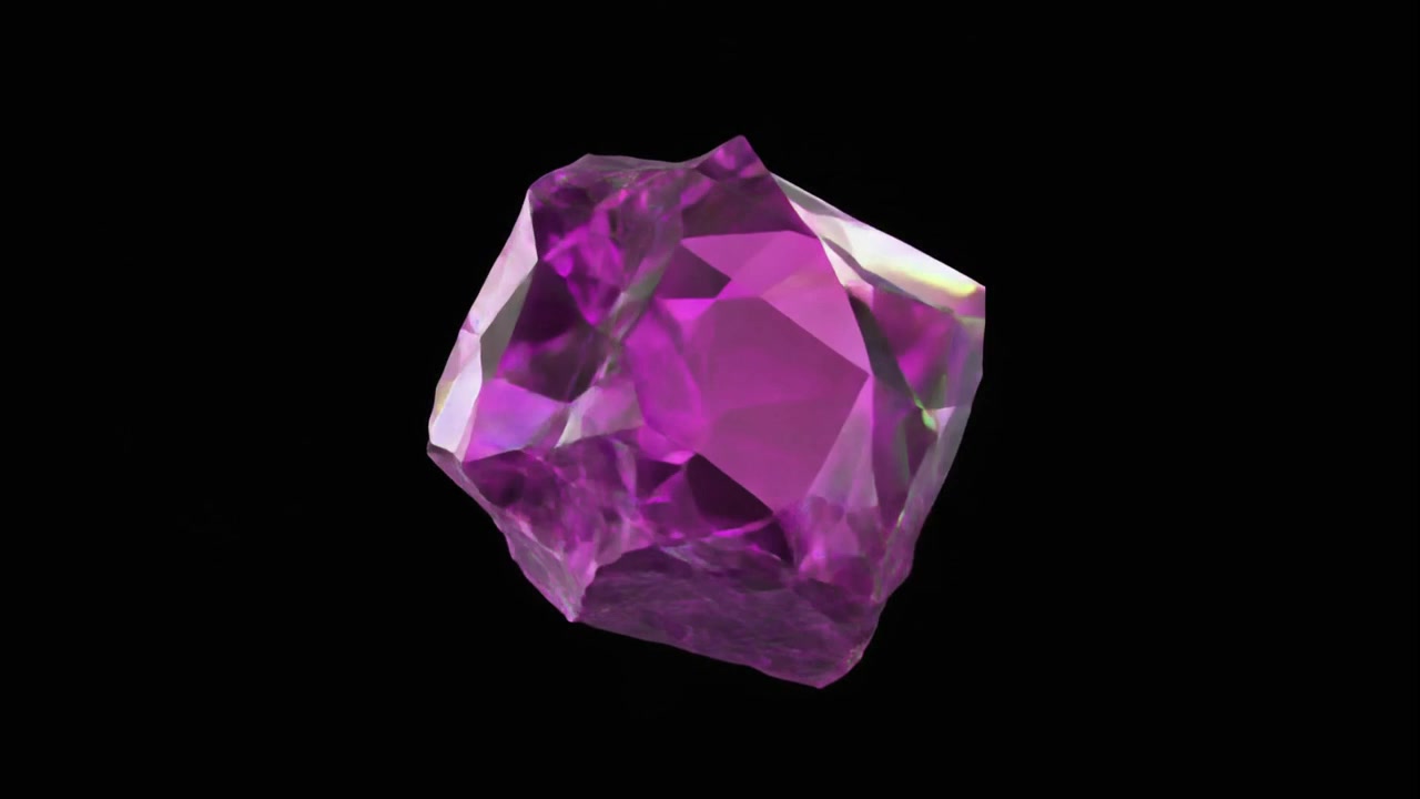 Purple Gemstone Rotating and Shattering into Fragments