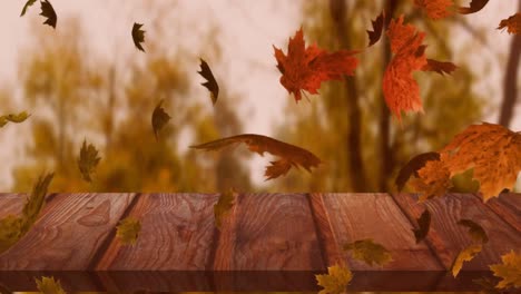 animación de varias hojas de otoño que caen sobre el banco