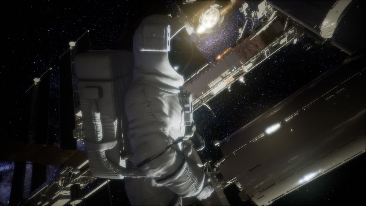 Astronauta all'esterno della Stazione Spaziale Internazionale durante una passeggiata spaziale