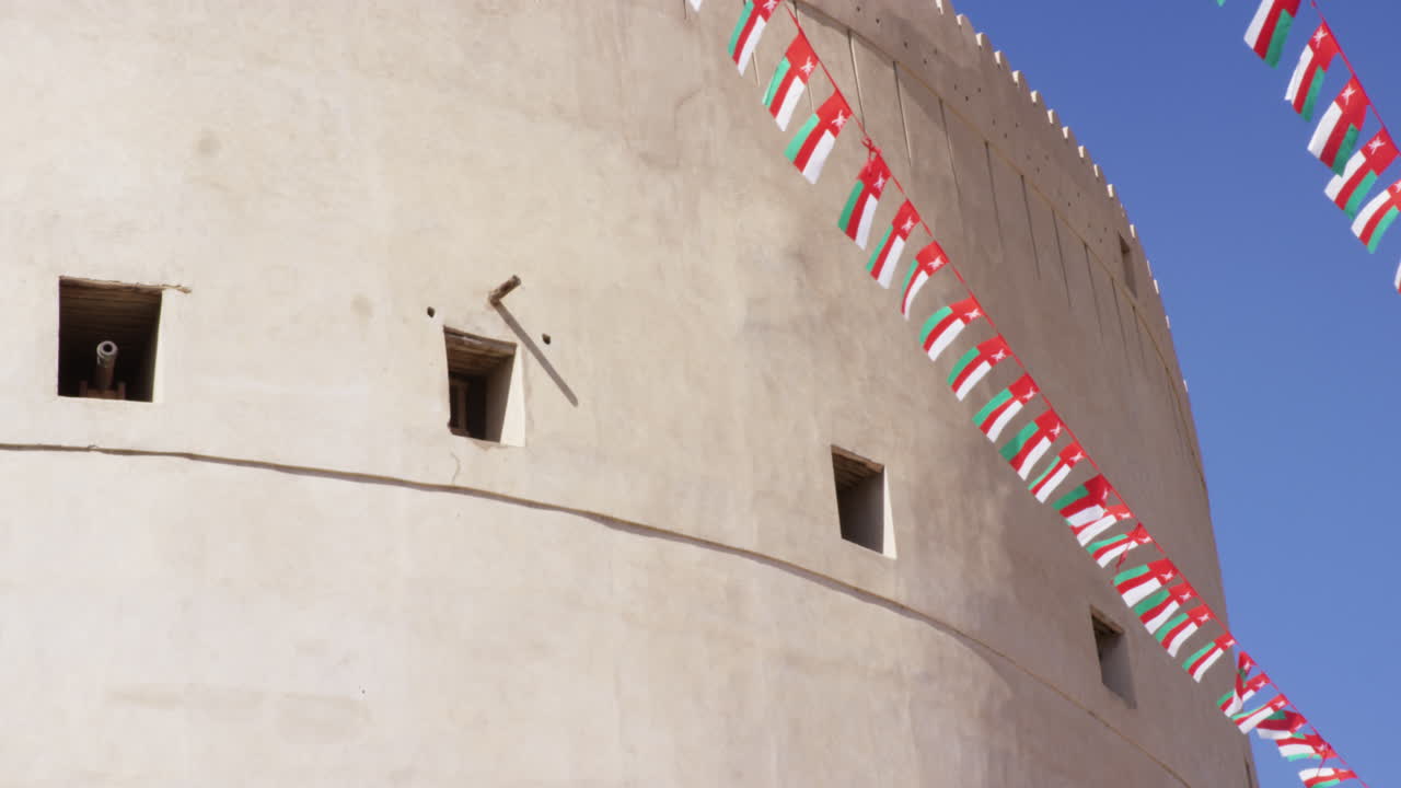 Nizwa Fort in Oman, low angle static medium shot