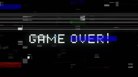 game over written in white distorting on black background with colourful interference