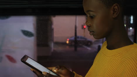 woman using mobile phone while travelling in bus 4k