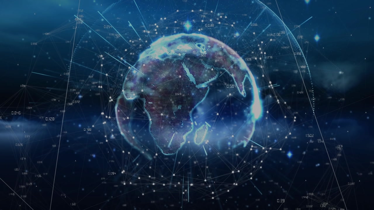 Animation of globe and connections over navy background