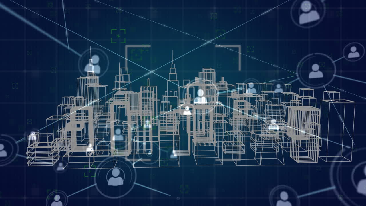 Profile icons and virtual buildings in a city