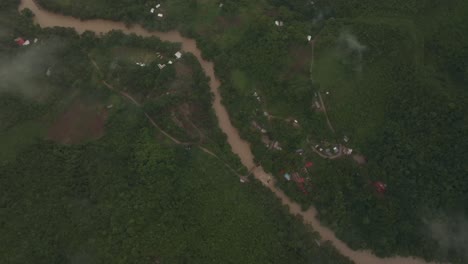 Top-down-view-of-the-Cahabon-River-In-The-Guatemala-Jungle,-aerial