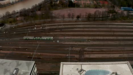 train passing empty train track in pasila, helsinki finland