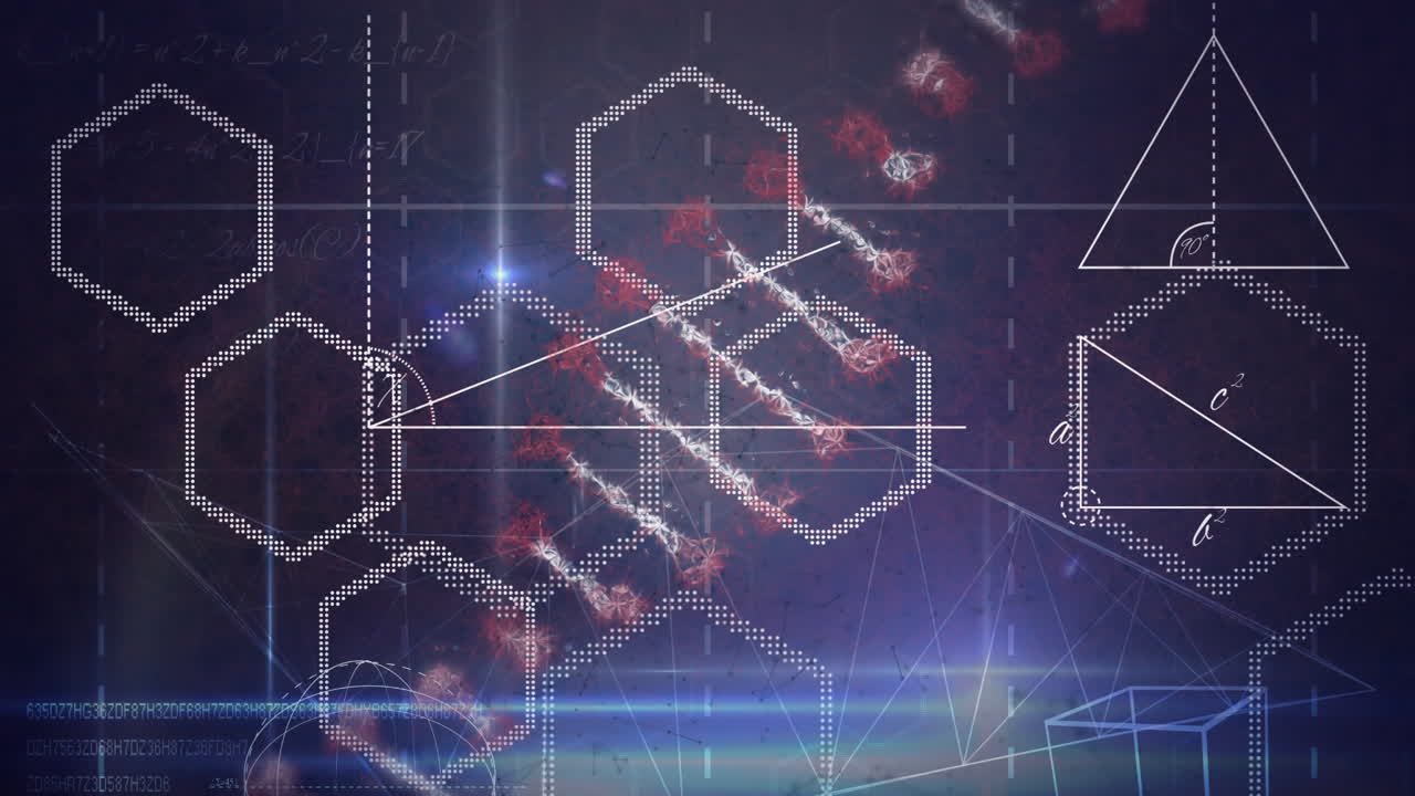 검은색 배경의 모양 위에 있는 dna 가닥의 애니메이션
