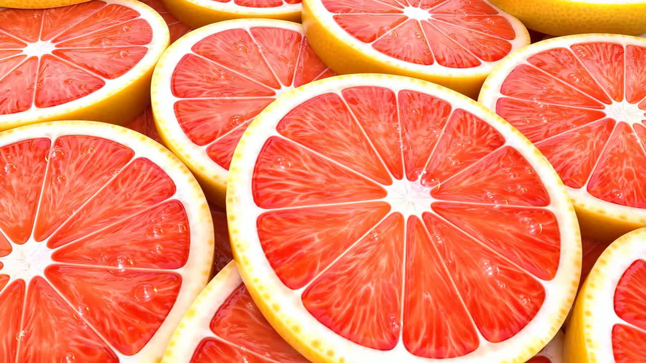 Primo piano di metà di pompelmo rosso appena tagliate