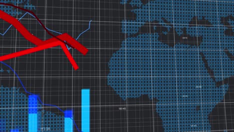 Animation-of-red-and-blue-graphs-forming-with-a-grid-over-a-world-map-with-changing-numbers