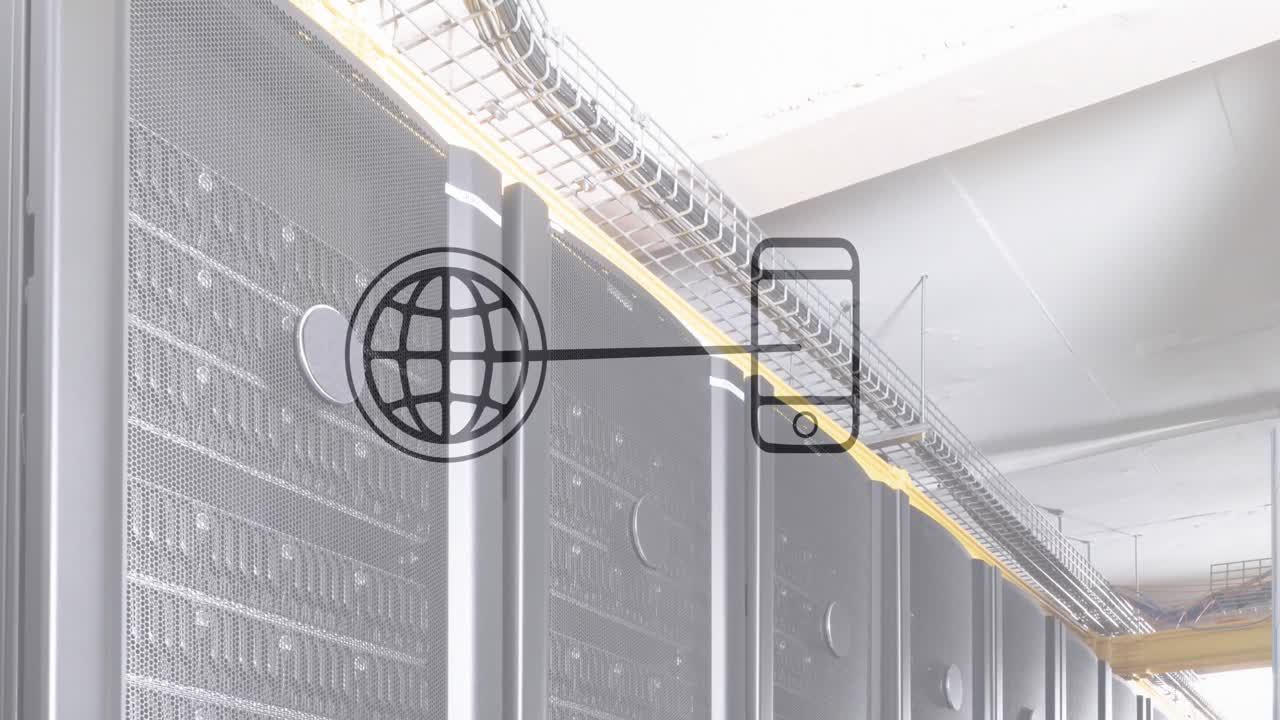 animación de iconos de globos y teléfonos inteligentes en los servidores