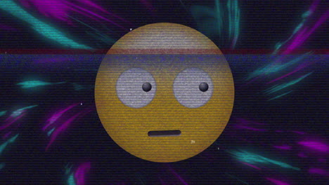 animación digital de emoji de cara confusa contra ondas digitales en fondo negro