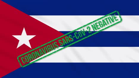 cuba balanceando la bandera con el sello verde de la libertad del coronavirus, bucle