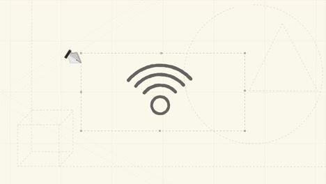 Animation-of-cursor-and-wifi-digital-icons-floating-over-grid-on-white-background