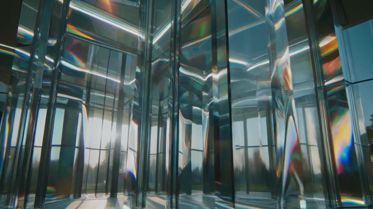 Estrutura de Vidro Abstrata com Refrações e Reflexos de Luz