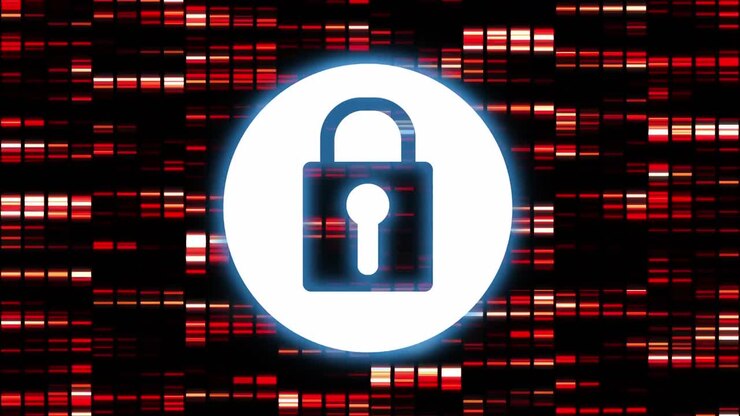 Animation of network of connections and online security padlock over dark background