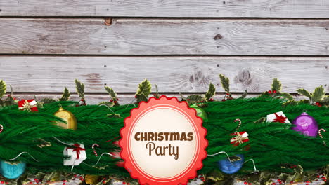 animation of christmas party text over fir tree