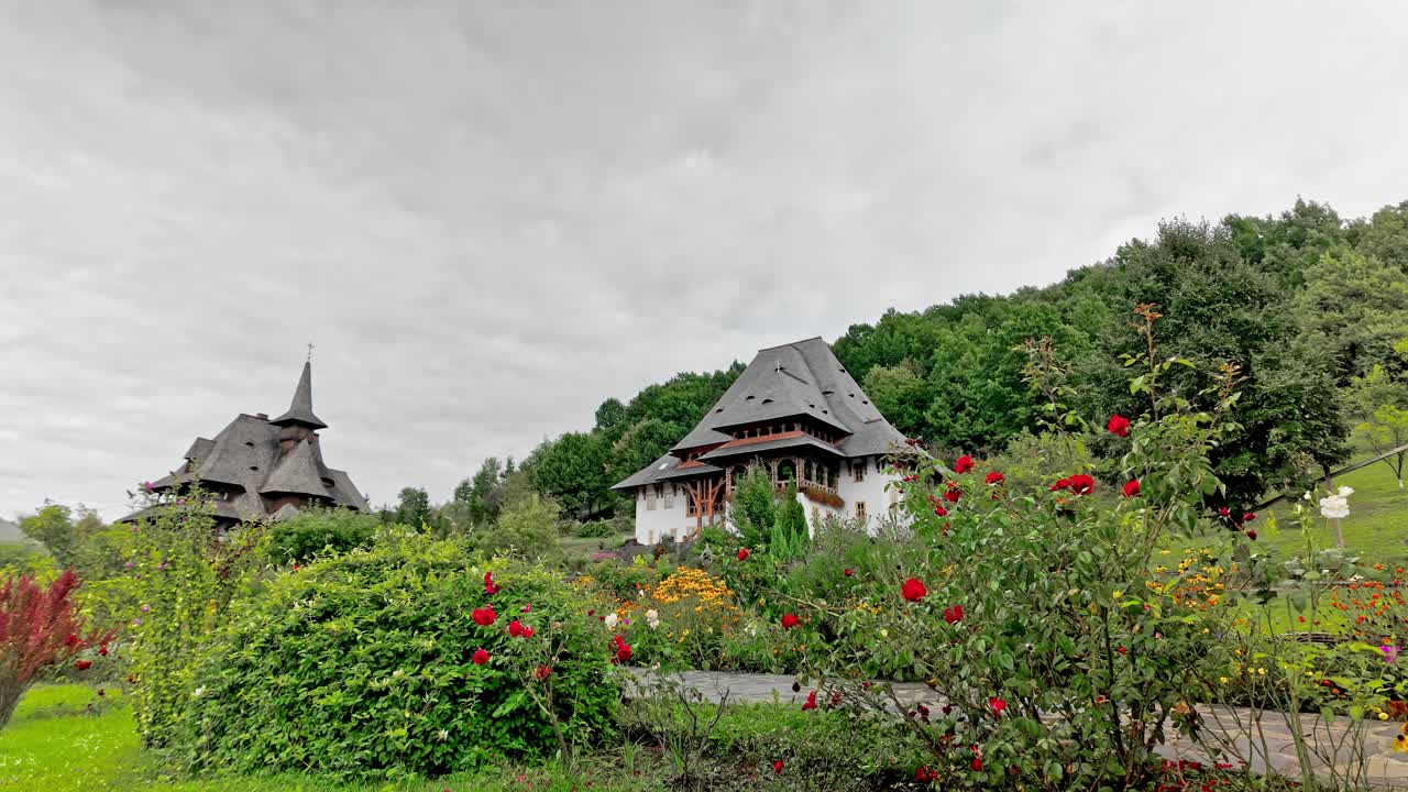 Landscaped gardens of Barsana monastery complex Maramures