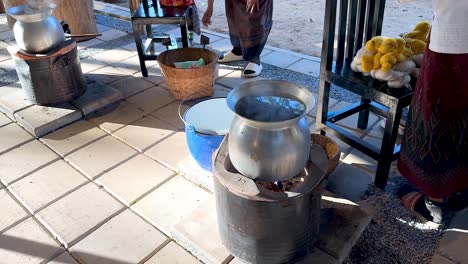 silk cocoons and boiling process in thailand