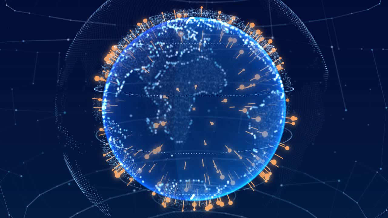 3d connection lines around earth globe motion of digital data flow loop animation alpha world