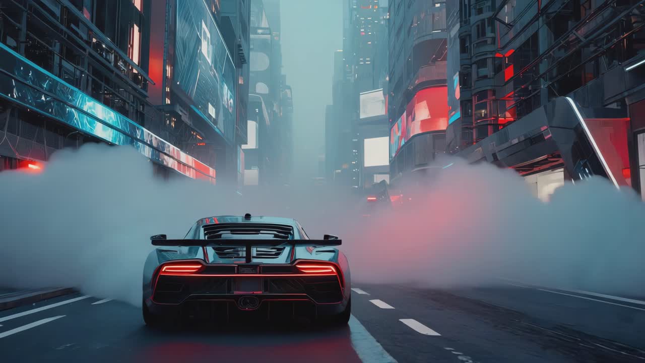 Futuristic Sports Car in a Cyberpunk City