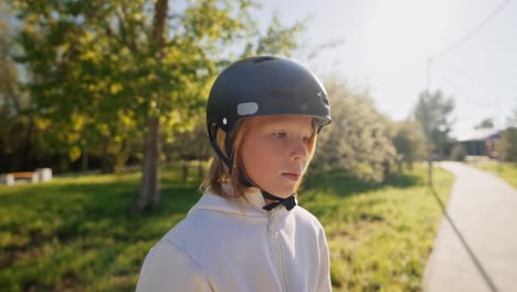 girl in a park wearing a helmet