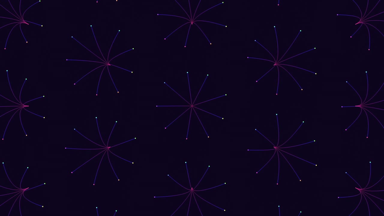 Illusion neon circles pattern in rows with neon dots on dark gradient