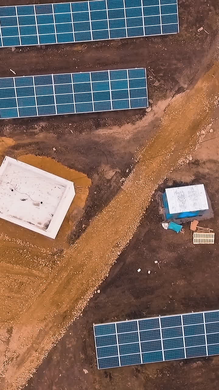 Photovoltaic plant field. Solar panels field from above