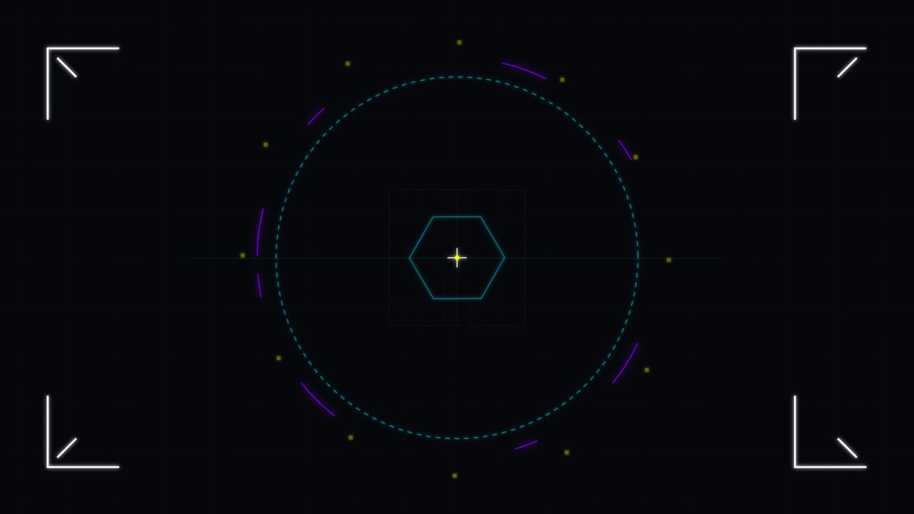 Futuristic Digital HUD Interface with Rotating Geometric Elements