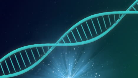 animation of dna strand and glowing lights on blue background