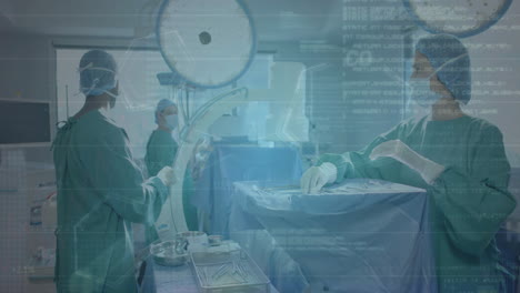 animación del procesamiento de datos científicos sobre diversos cirujanos en el hospital.