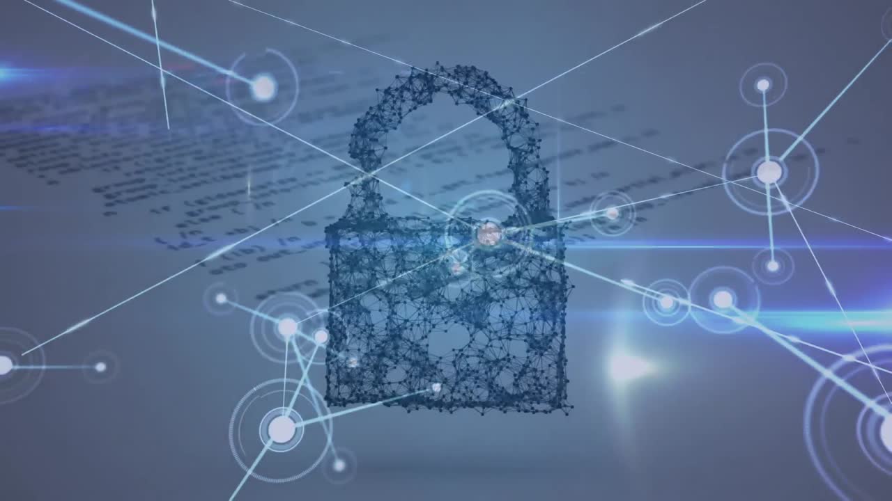 animación del candado de seguridad en línea, redes de conexiones a través del procesamiento de datos
