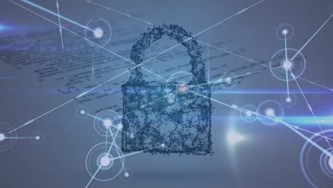 animación del candado de seguridad en línea, redes de conexiones a través del procesamiento de datos
