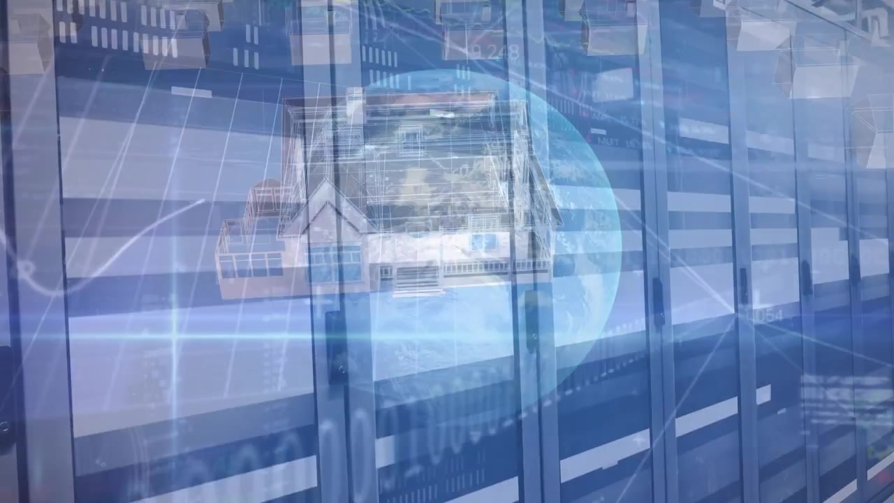 Animation of data processing over numbers changing and servers