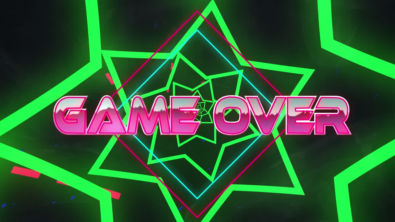 녹색 네온 모양 위에 텍스트 위에 게임의 애니메이션