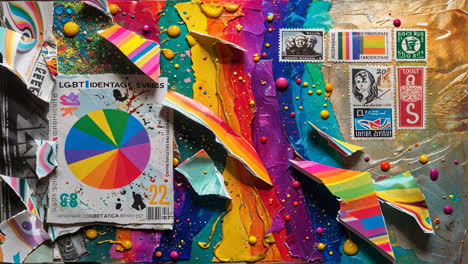 vibrant rainbow mixed media collage art with lgbt themes