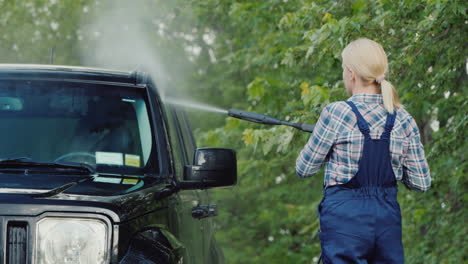 Side-View-Of-Woman-In-Overalls-My-Black-Suv