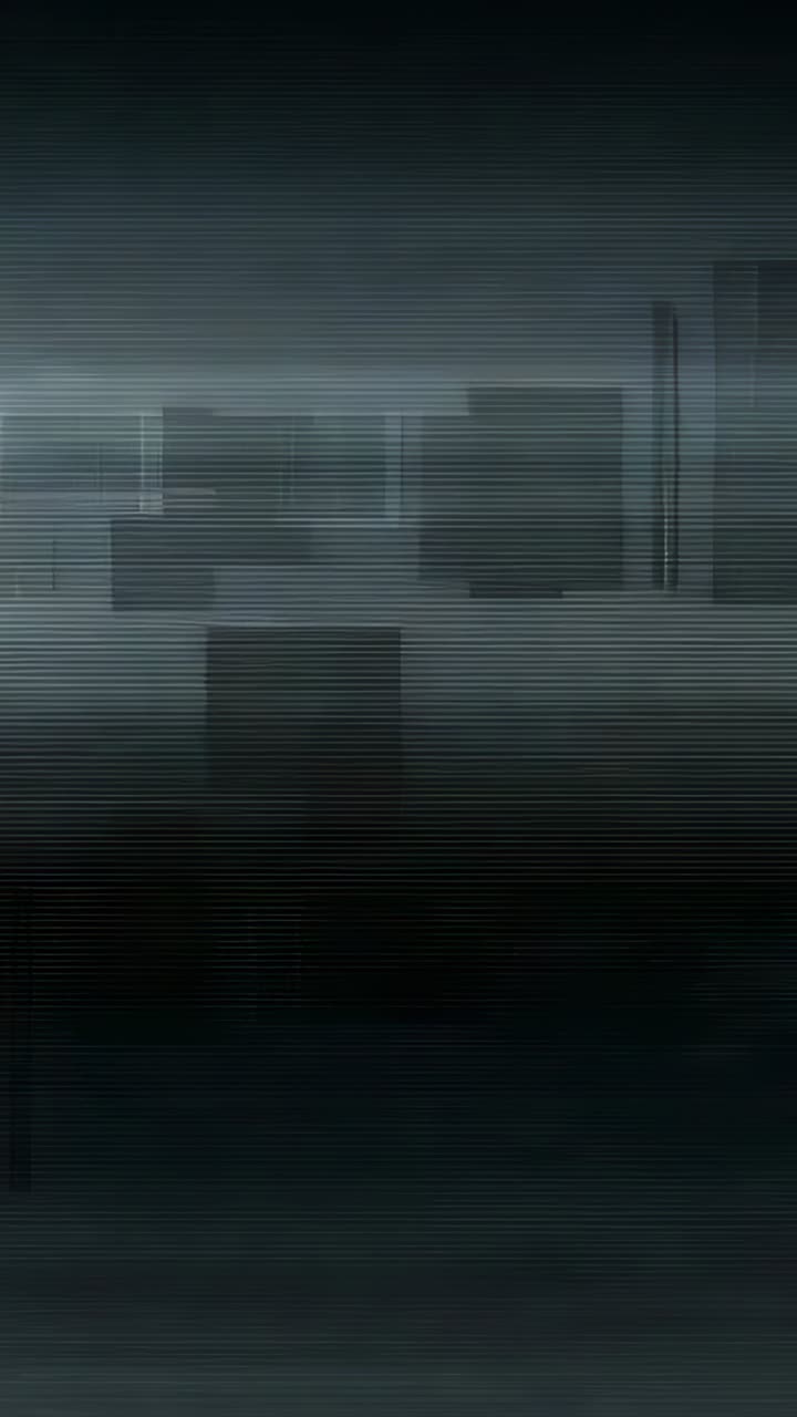 Vertical video: Looping abstract digital glitch pattern shifting dark blocks across scan lines