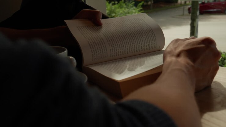 Person Reading a Book in a Cafe