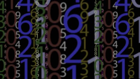 digitally generated image: colorful numbers as code rain on a black background