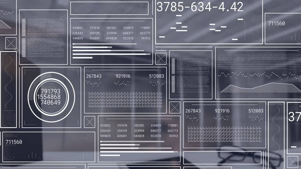 A digital animation of data processing on a transparent background