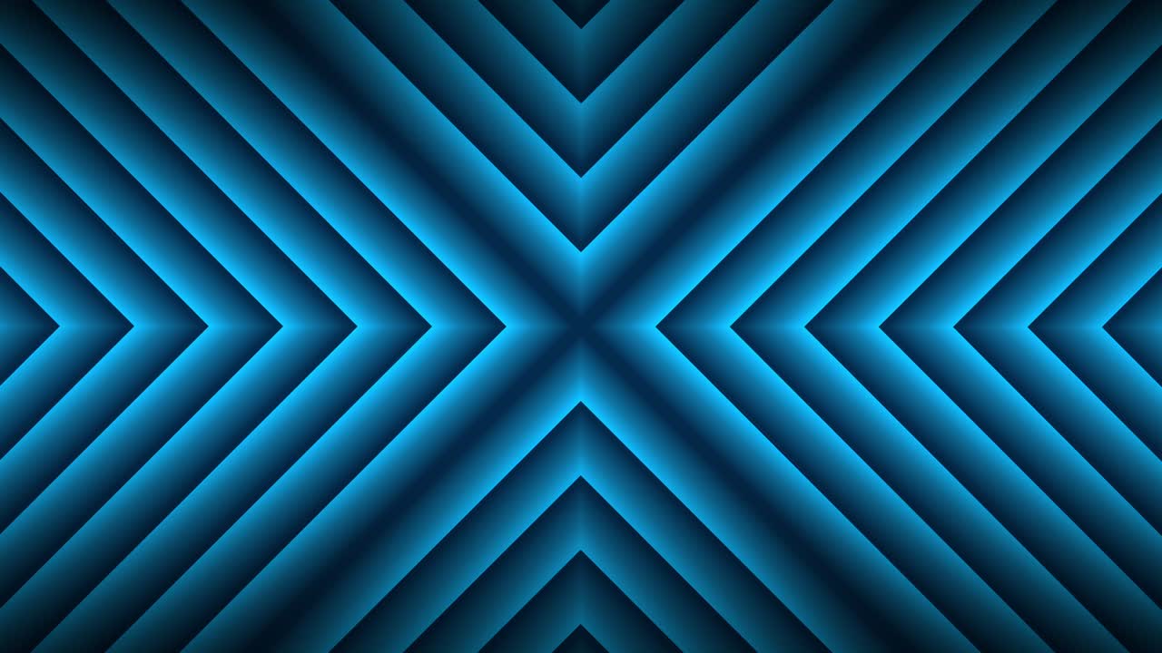 Layered blue chevrons form a continuous looping animation of a glowing, diamond-shaped tunnel that moves inward in sync, while gradients and shadows create depth and a hypnotic sense of calm flow