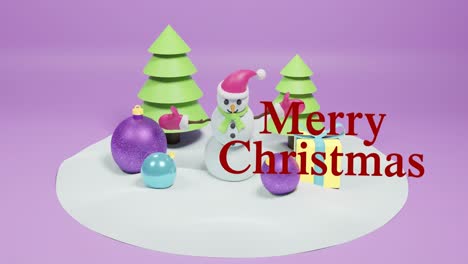 animación de felicitaciones de navidad texto sobre decoraciones de navidad sobre fondo púrpura