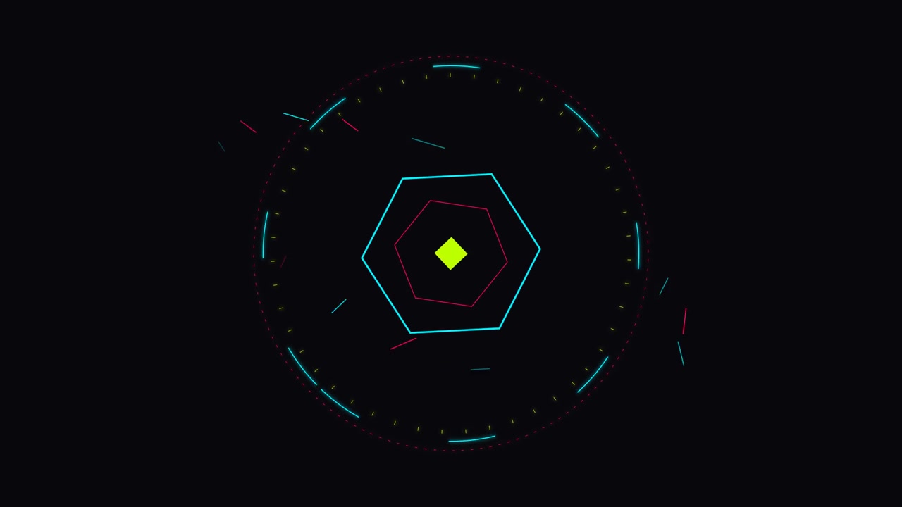 Abstract Digital HUD Interface with Rotating Hexagonal Elements