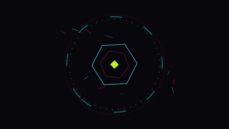 Abstract Digital HUD Interface with Rotating Hexagonal Elements